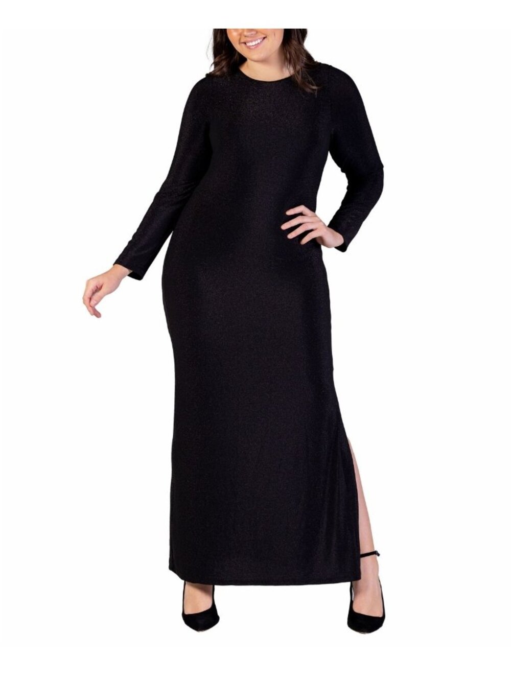 24seven Comfort Apparel Long Sleeve Shimmery Maxi Dress Black Plus Size 1X $129